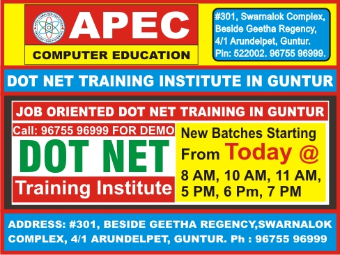 Dot Net Training Institute in guntur, Dot Net Course in Guntur @ APEC COMPUTER EDUCATION