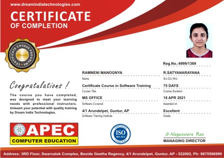 Microsoft Office Certification Course in Guntur - APEC Computer Education